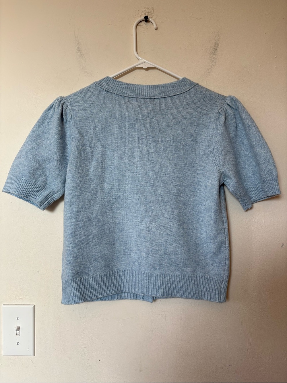PARIS HILTON NEW Short Puff Sleeve Cropped Cardigan Blue Sz Medium - Picture 7 of 8